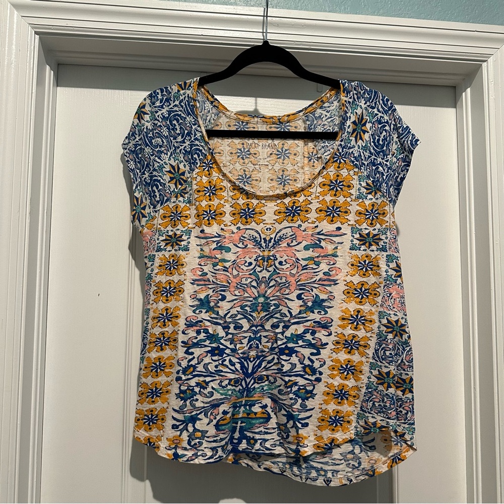Lucky Brand Blue and Gold Graphic Blouse